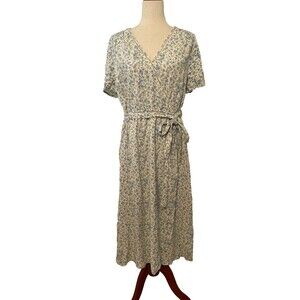 Laurel Grey Blue Floral Wrap Midi Dress Women’s XL 100% Rayon Cottagecore